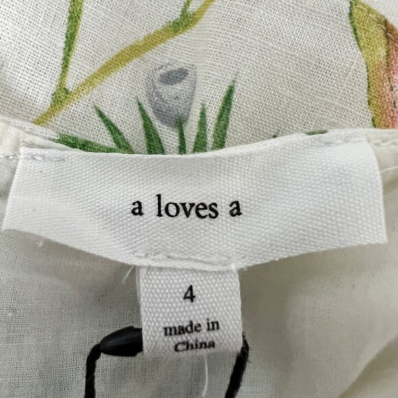 A Loves A Womens Floral Linen Blend Mini Dress Green Cream Sleeveless size 4 - Picture 9 of 13